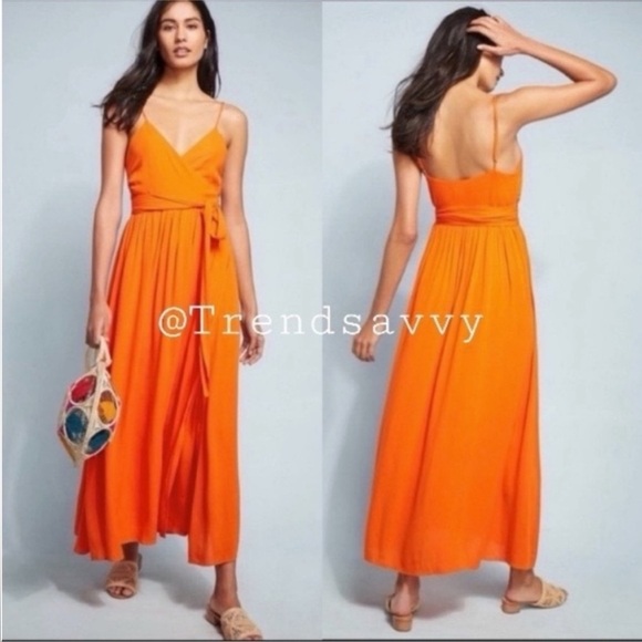 Anthropologie Mara Hoffman Sunburst Wrapped Coverups Maxi Dress Orange S NWT - Picture 1 of 13